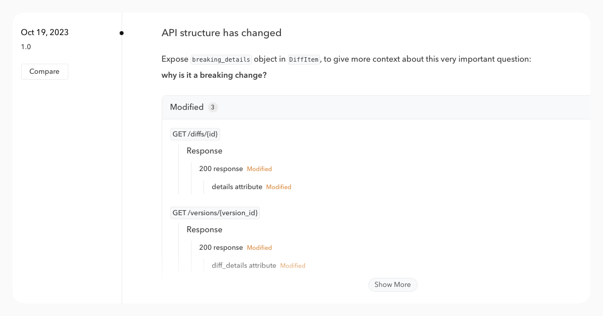 Bump API changelog